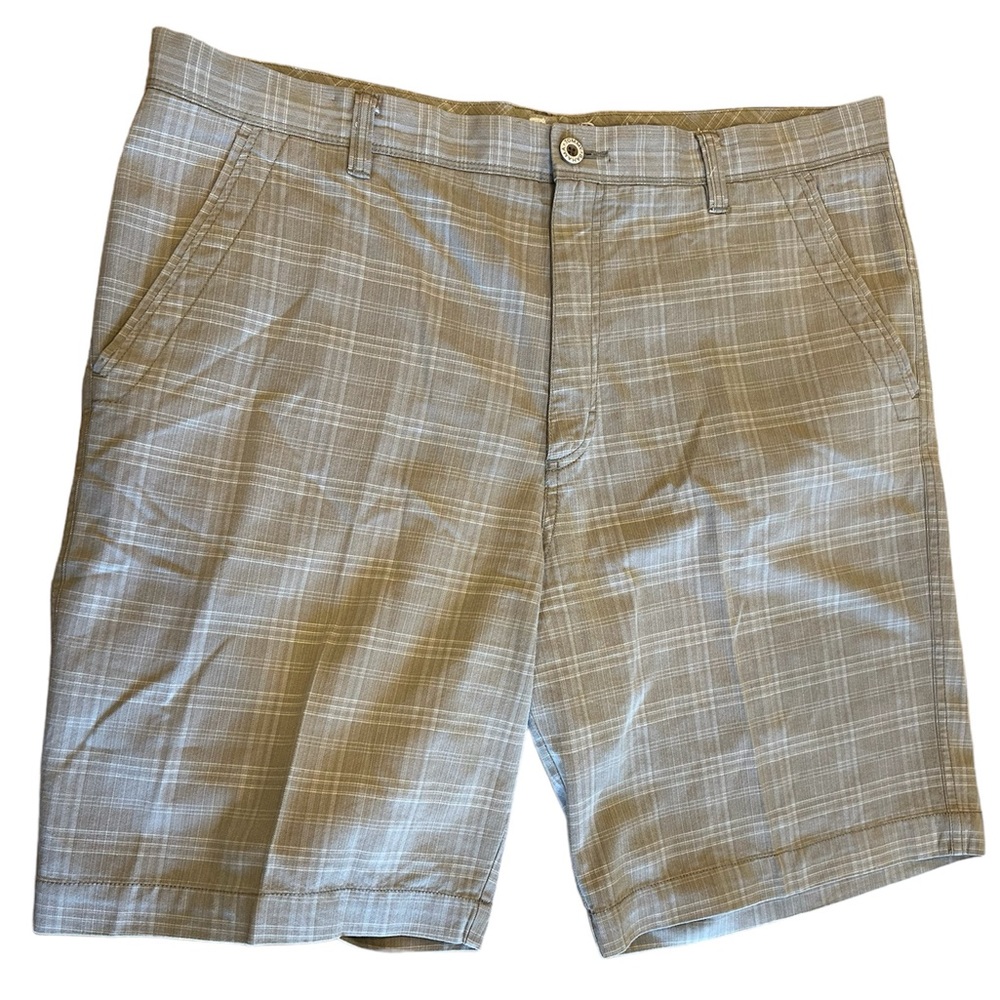 Tommy Bahama Chino Shorts Mens 40‎ Brown Plaid Cotton & Silk Blend Marlin Accent